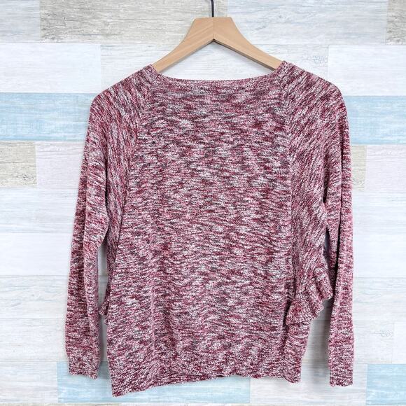 Lilla P Ruffle Marled Knit Sweater Red Boat Neck Cotton Blend Womens Small - Picture 4 of 7